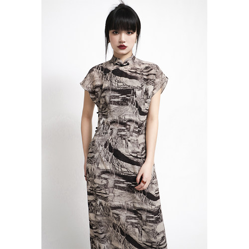 APOZi新中式印花改良旗袍连衣裙