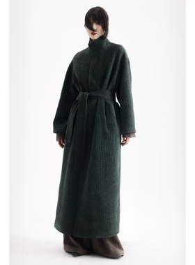 APOZi collection原创新中式高领长款系带大衣秋冬气质立领外套女