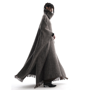 秋冬季 牧人山海 高领围脖羊毛大衣宽松斗篷外套 collection APOZi