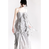 APOZi collection无题山水系列新中式 小众设计感水墨灰吊带连衣裙