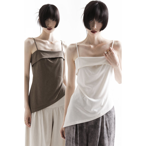APOZi collection【流白观】不规则吊带上衣针织抹胸领不对称设计