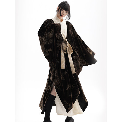 APOZi collection/镜水浮金/新中式暗金汉服袍子古风披肩系带外套
