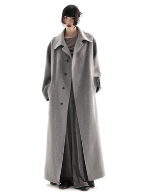 APOZi collection/牧人山海/新中式中长款国风外套大领子灰色大衣