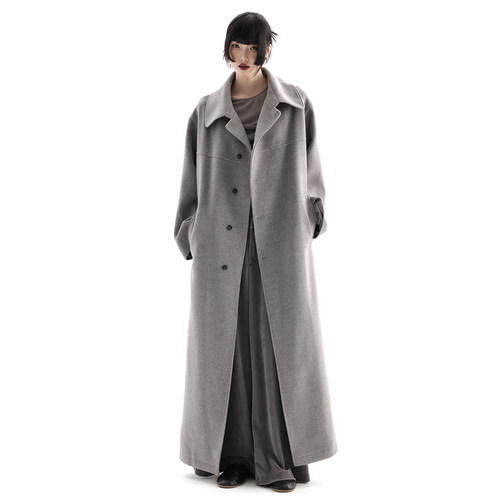 APOZi collection/牧人山海/新中式中长款国风外套大领子灰色大衣