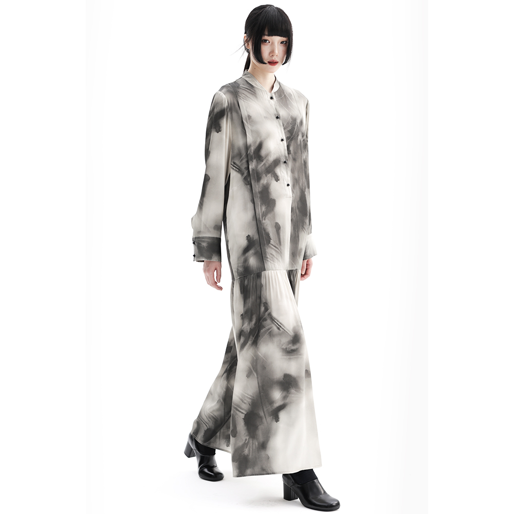 APOZi collection/山水哲学/新中式国风水墨连衣裙秋冬内搭打底裙