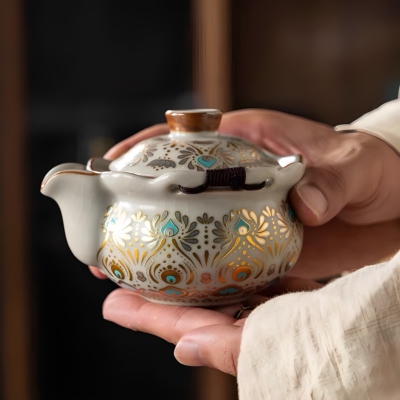 丰序汝窑手抓壶旅行茶具便携套装一壶二杯敦煌快客杯户外茶壶泡茶