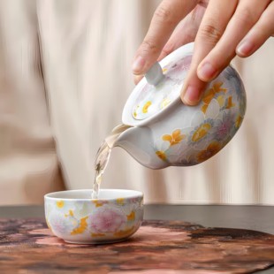 繁花一壶一杯手抓壶快客杯陶瓷便携式 旅行茶具套装 户外泡茶喝茶杯