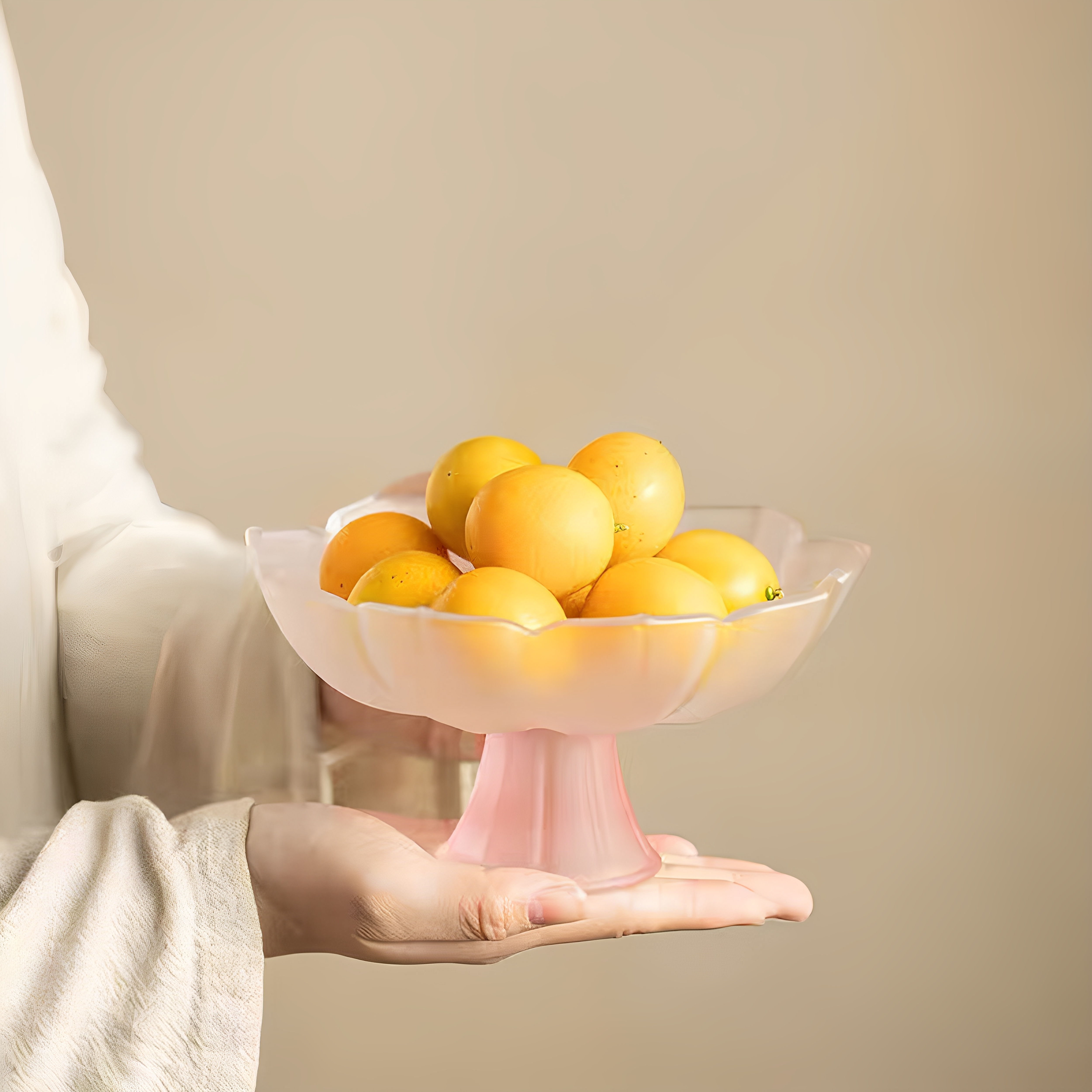 高足莲花玻璃水果盘客厅茶几家用零食摆放盘高颜值粉色坚果茶点盘