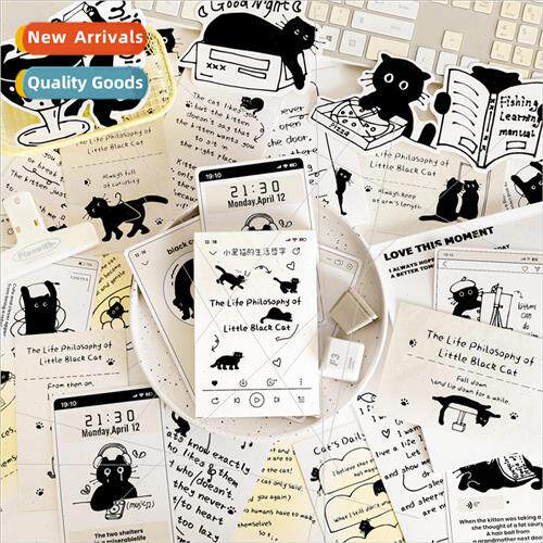 Boxed Postcards ttle Black Cat Series Cartoon Hand-painted C