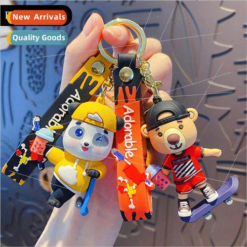 Cartoon skateboard milk tea bear keychain female cute nd del