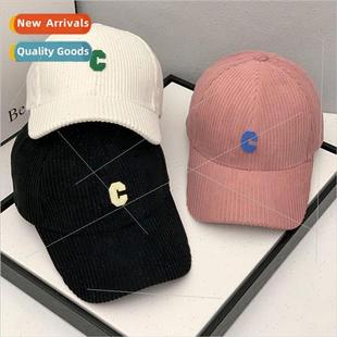 Korea corduroy C letter hat female baseball cap casual black