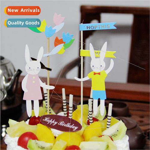Rabbit Cute birthday cake insert baking decoration insert fl