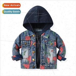 Kids Kids Fall Long Sleeve Dinosaur Printed Denim Hooded Jac
