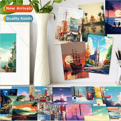 50 Cartoon Set Scenery Wall Decoration Cards Healing Scenery