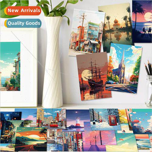 50 Cartoon Set Scenery Wall Decoration Cards Healing Scenery