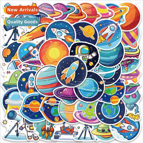 50 cartoon hand-painted space planet astronaut stickers lugg