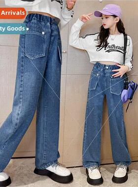 Girls denim wide-legged pants spring and fall new childrens