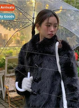 2023 fall and winter new imitation fox fur coat female black