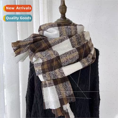 Plaid scarf female 2023 fall and winter Korean thickened war