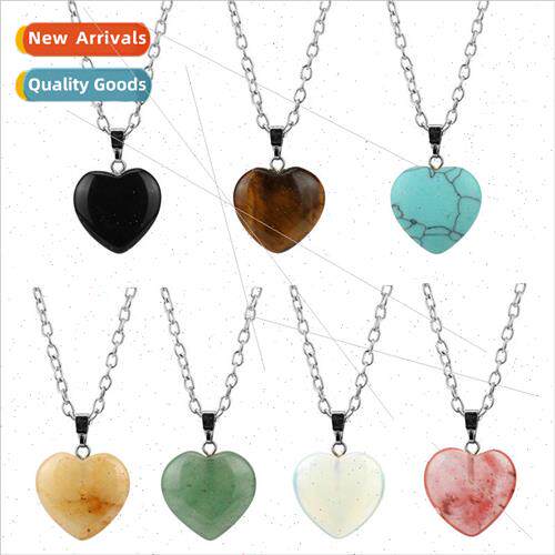 mple love heart shaped stone pendant turquoise crystal peach