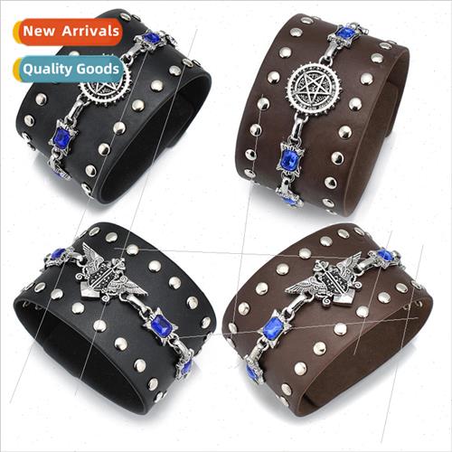 Anime  bracelet black deacon punk eagle logo blue diamond Ch