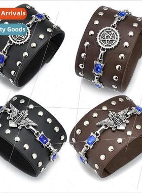 Anime  bracelet black deacon punk eagle logo blue diamond Ch