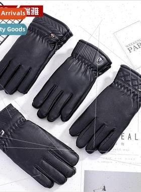 Winter padded thickened leather gloves mens warm riding -sli