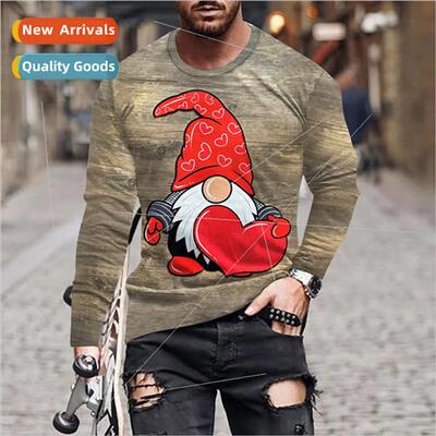 2023 New Valentines Day Theme Fashion Mens Printed Long Slee