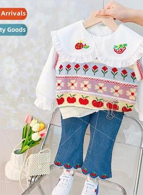 Childrens clothing new childrens knitted vest suit spring fa