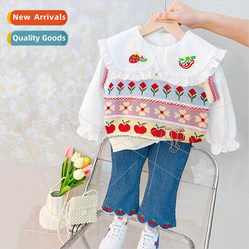 Childrens clothing new childrens knitted vest suit spring fa