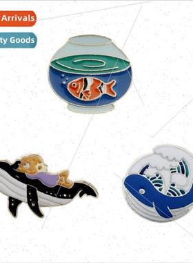 Jewelry cartoon goldfish bowl sea waves whale dolphin modeli