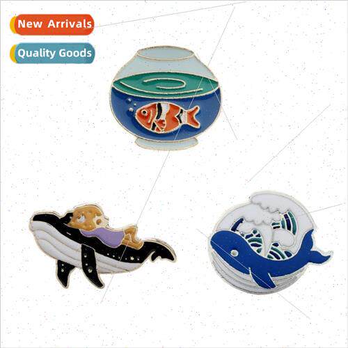 Jewelry cartoon goldfish bowl sea waves whale dolphin modeli