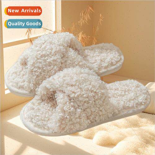 Ins Furry Cross Strap Cotton Slippers Women Home Skin Friend
