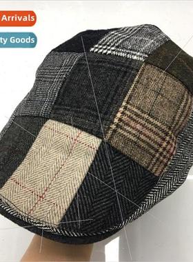 Autumn and winter niche patchwork plaid vintage 适用ward cap