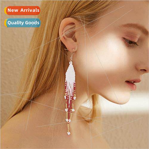 ins ethnic  tassel handmade beaded earrings MGB rice bead we