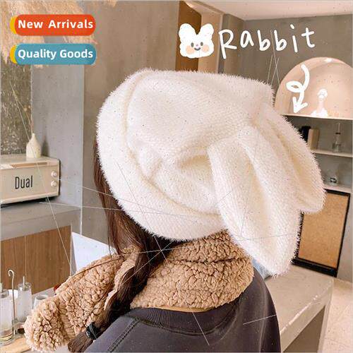 Korea versatile cute rabbit ears hat winter warm girl heart