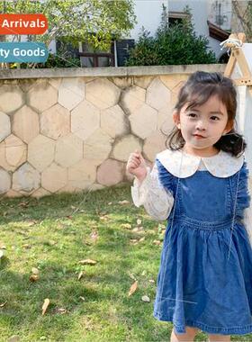 childrens denim strapless dress baby 20 spring new dress 适