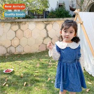 childrens denim strapless dress baby 20 spring new dress 适
