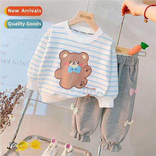 Korean  of the girls fall striped suit Yangqi baby round nec