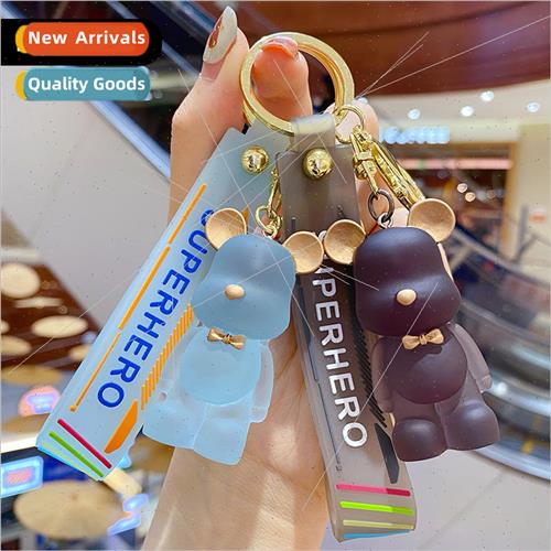 Creative cute transparent crystal bow tie bear keychain crea