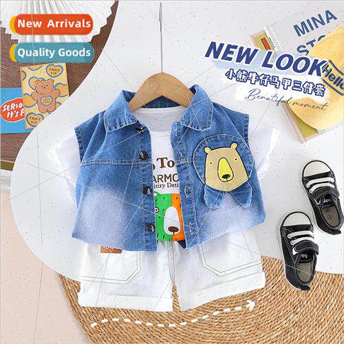 Boys suit summer denim vest T-shirt three-piece set 1-5 baby