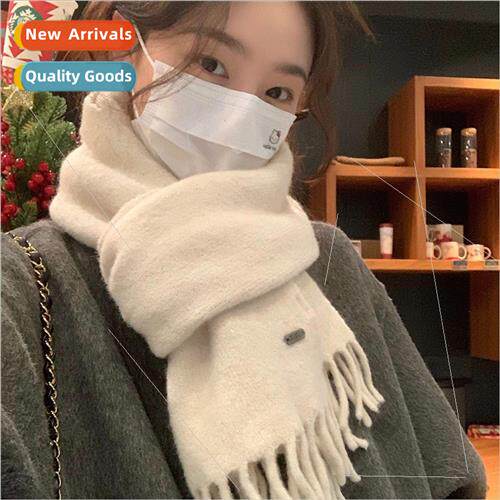 Japanese soft containing wool pure color tassel scarf female
