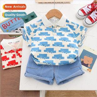 shirt suit clothes cotton lapel polo new 2023 summer Boys