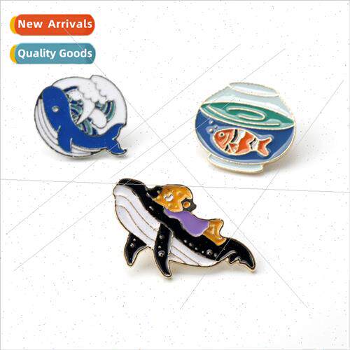 Creative cute goldfish bowl sea waves whale dolphin brooch c