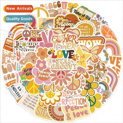 50 Groovy Boho Hippie Stickers Decorative ggage Pen Guitar N