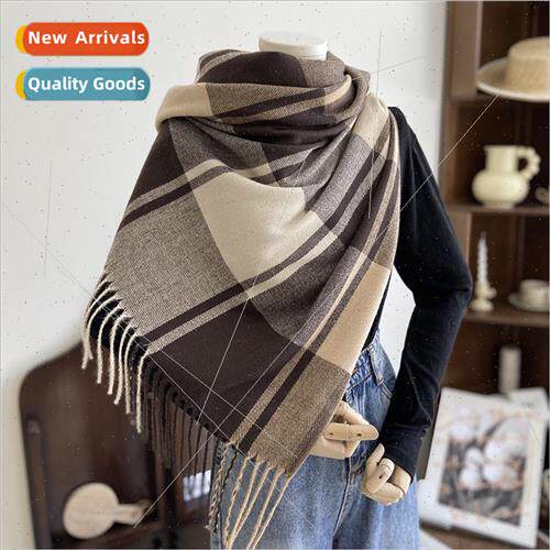 Scarf female 2023 fall and winter new large plaid tassel fau