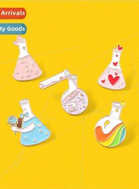 New love experiment bottle beaker rainbow metal badge brooch