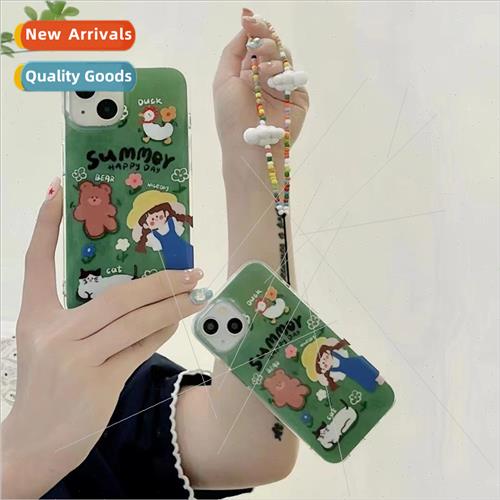 Summer cartoon cute bear girl 适用 Apple 14PM phone case iPh