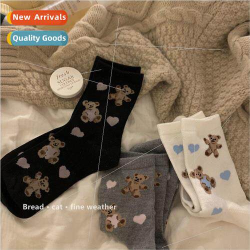 Love bear mid-calf socks female cute Japanese Korean ins hun