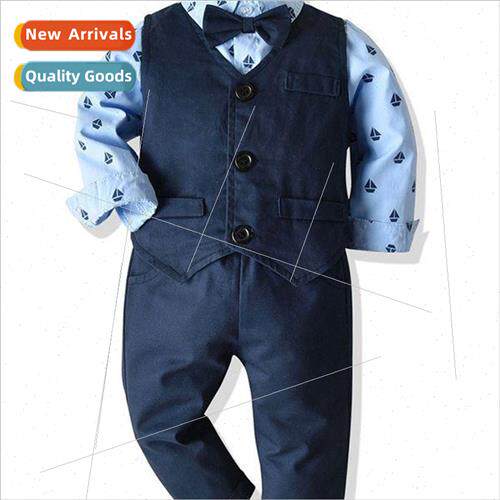 Childrens clothing children lapel long-sleeved printed shirt